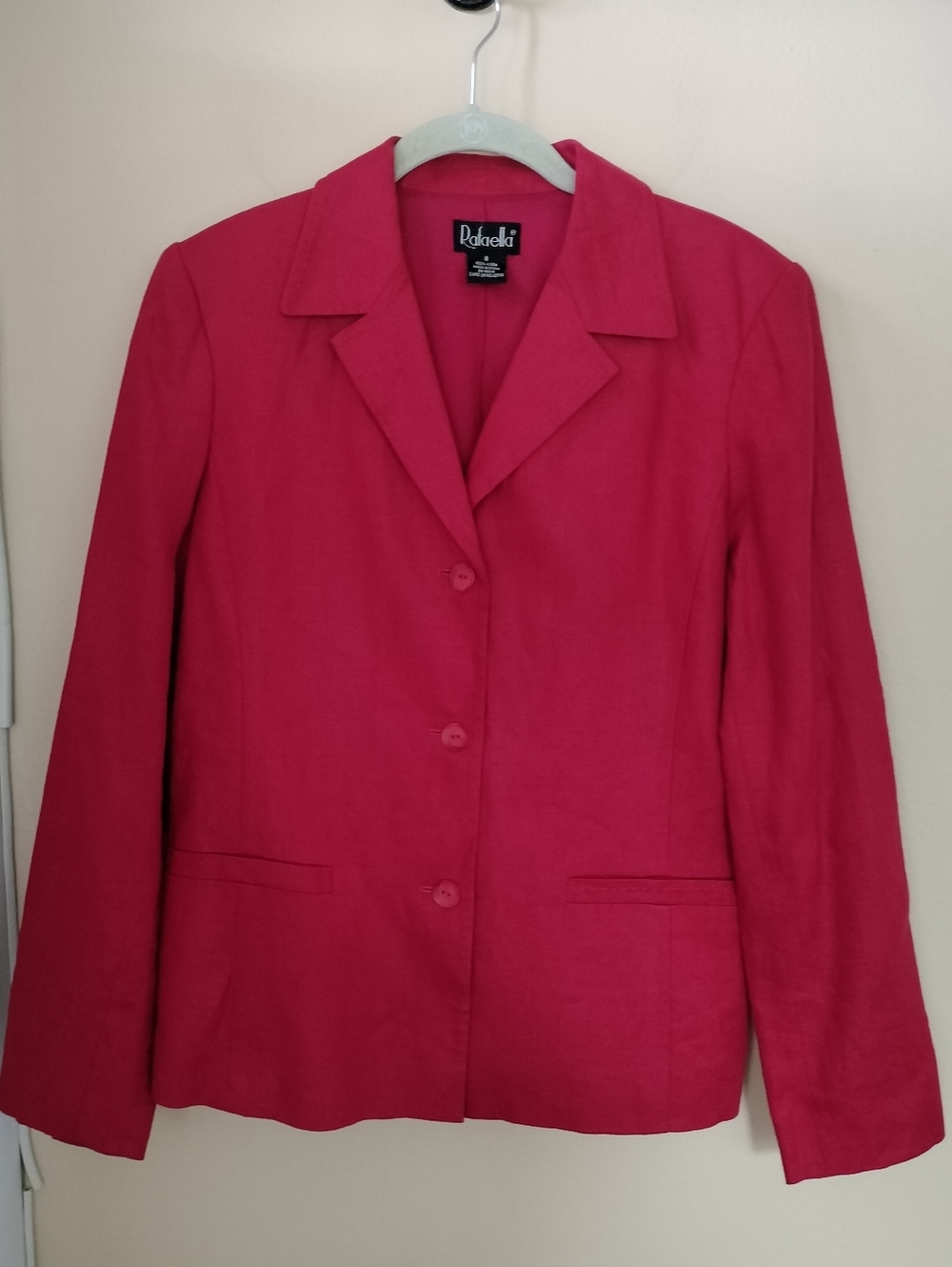 Rafaella Classic Red Linen Blazer Jacket Lined 8 Office Career Figure Flattering